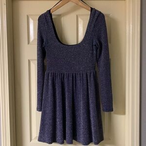 Free People Women's Blue/Gray Shimmer Long Sleeve Dress Size M